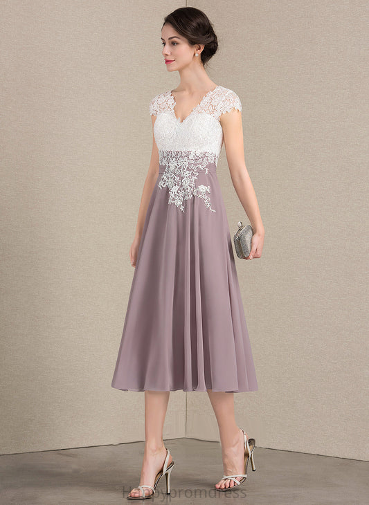 Bride Zariah Tea-Length Mother A-Line V-neck the Dress Chiffon of Lace Mother of the Bride Dresses