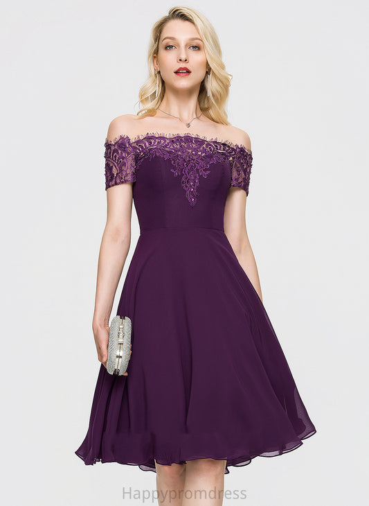 Chiffon With Lace Libby Knee-Length Homecoming Dresses Beading A-Line Dress Off-the-Shoulder Homecoming