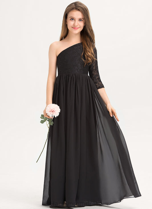 Floor-Length Lace Amani Chiffon Junior Bridesmaid Dresses A-Line One-Shoulder