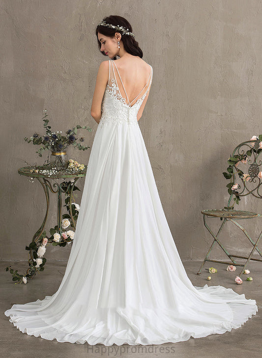 Beading Train Sweep With Split Front A-Line Allyson Dress V-neck Chiffon Sequins Wedding Wedding Dresses