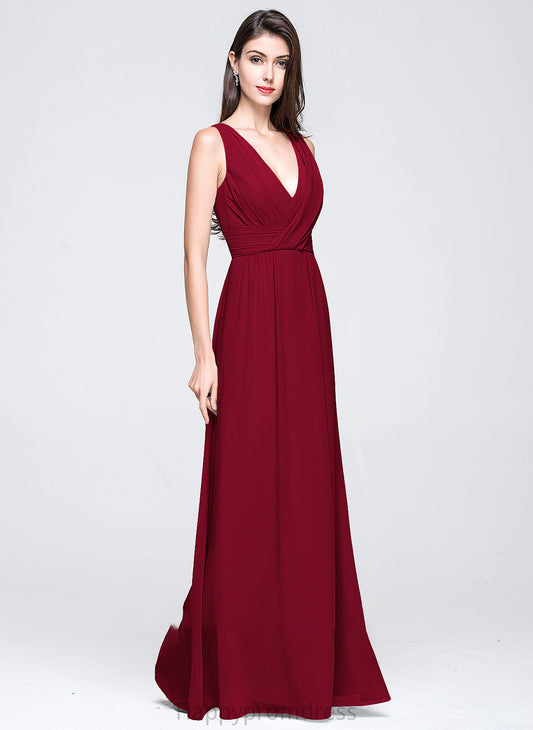 A-Line Silhouette Length Neckline Floor-Length V-neck Ruffle Fabric Embellishment Thelma Floor Length Natural Waist Bridesmaid Dresses