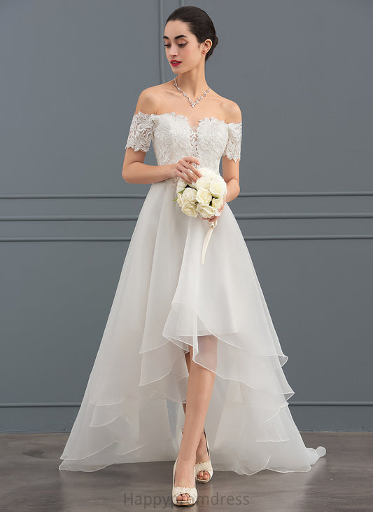 With Noemi Organza Sequins Wedding Dress A-Line Asymmetrical Wedding Dresses