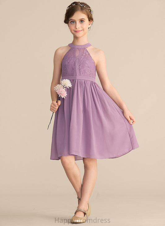 Scoop Neck A-Line Nancy Junior Bridesmaid Dresses Lace Knee-Length Chiffon