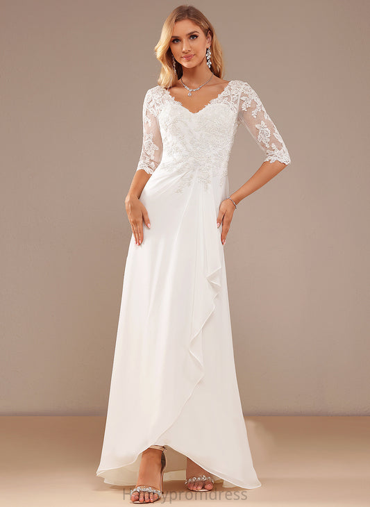 With Wedding Dresses Ruffle V-neck Dress Lace Lace Chiffon Asymmetrical Wedding Maeve A-Line