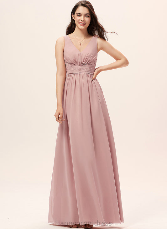 Neckline Silhouette Ruffle Length A-Line V-neck Embellishment Fabric Floor-Length Una Sleeveless Spaghetti Staps Bridesmaid Dresses