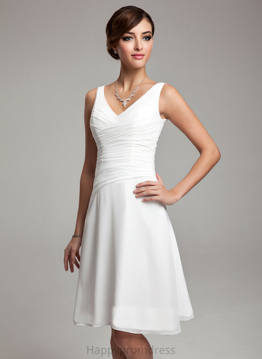 Fabric Embellishment Sequins Neckline Ruffle Knee-Length Length Silhouette A-Line Beading V-neck Janae Bridesmaid Dresses