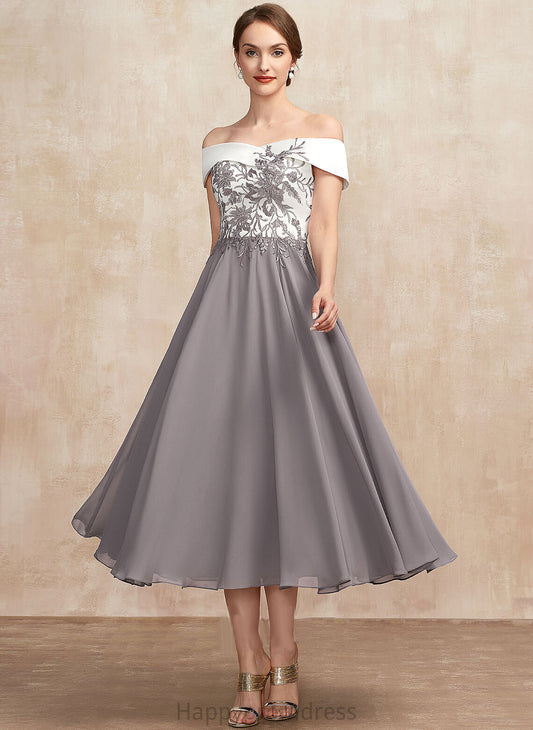 Samara Mother of the Bride Dresses of Bride the Dress Off-the-Shoulder Chiffon Lace Tea-Length Mother A-Line