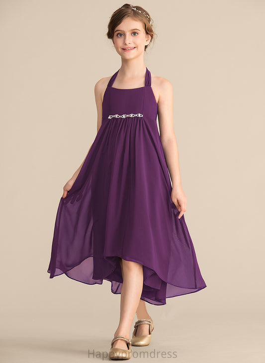 With Empire Halter Chiffon Asymmetrical Alice Bow(s) Junior Bridesmaid Dresses Beading