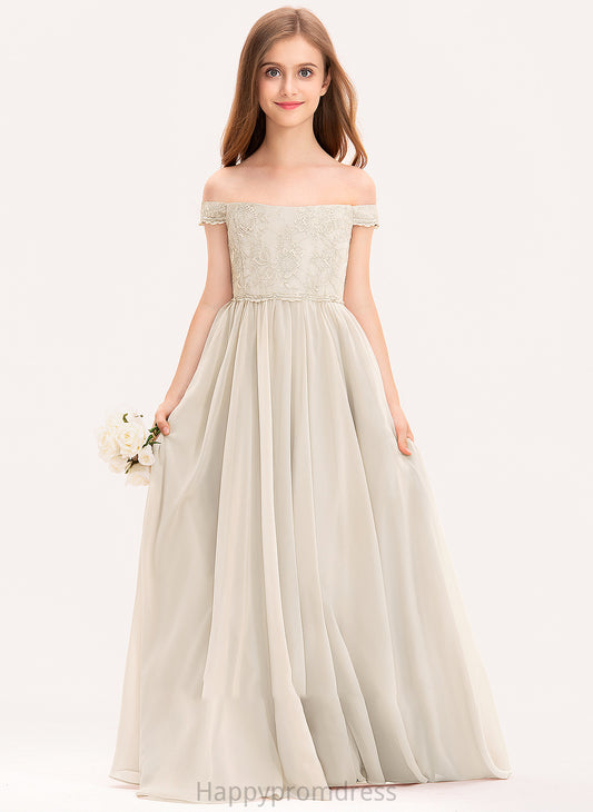 Off-the-Shoulder Makena Chiffon Floor-Length Lace Junior Bridesmaid Dresses A-Line