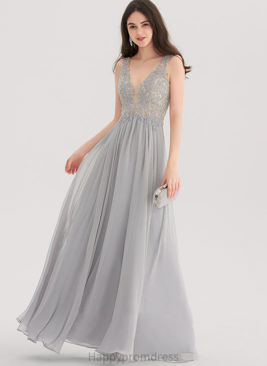 With Floor-Length Prom Dresses V-neck A-Line Beading Chiffon Chloe Sequins