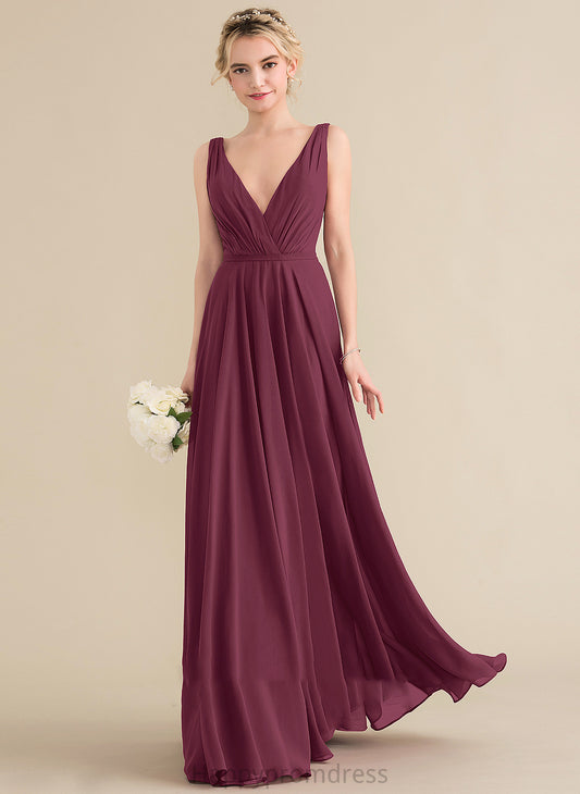 A-Line Ruffle Floor-Length Brenna With Prom Dresses V-neck Chiffon