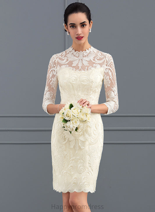 Lace Dress Sheath/Column High Wedding Jaelynn Wedding Dresses Neck Knee-Length