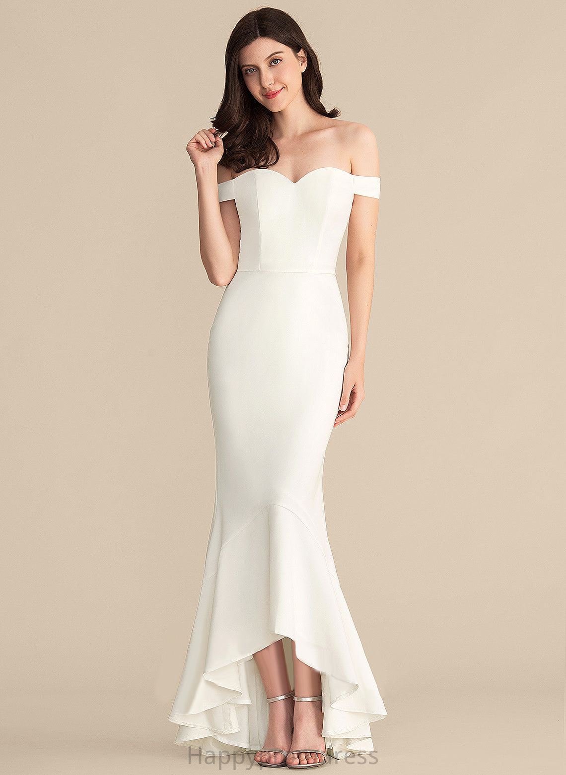 Wedding Dresses Cascading Madalynn Ruffles Wedding Asymmetrical Dress With Trumpet/Mermaid Off-the-Shoulder