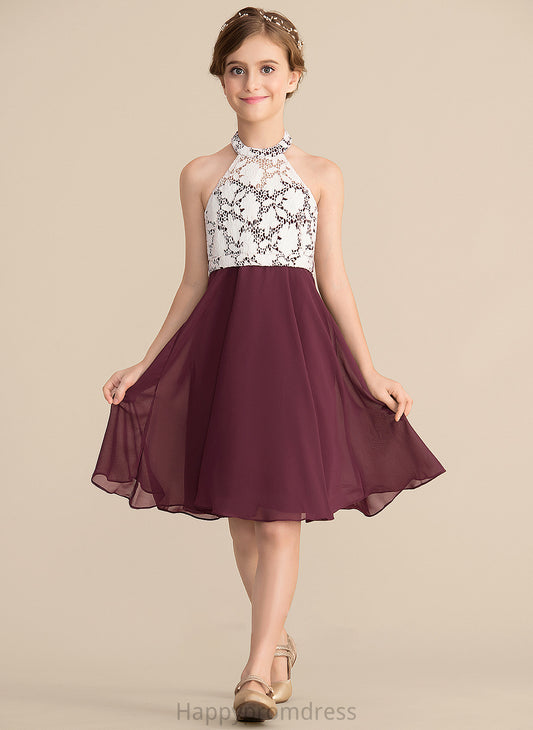 Neck Lace Junior Bridesmaid Dresses Knee-Length A-Line Chiffon Mikaela Scoop