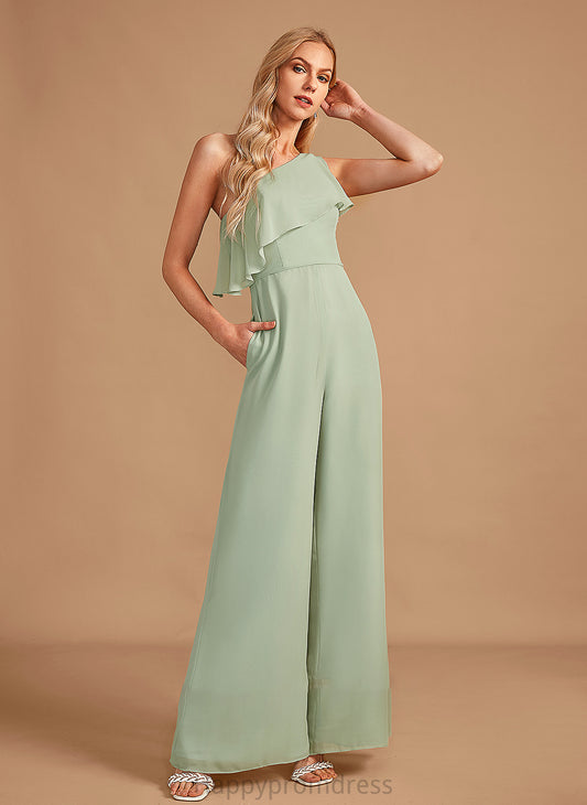 Embellishment Floor-Length Length Fabric Ruffle Neckline One-Shoulder Straps Hayley Floor Length Sleeveless Natural Waist Bridesmaid Dresses