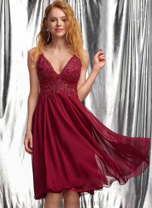 A-Line Teresa With Knee-Length Sequins V-neck Chiffon Prom Dresses