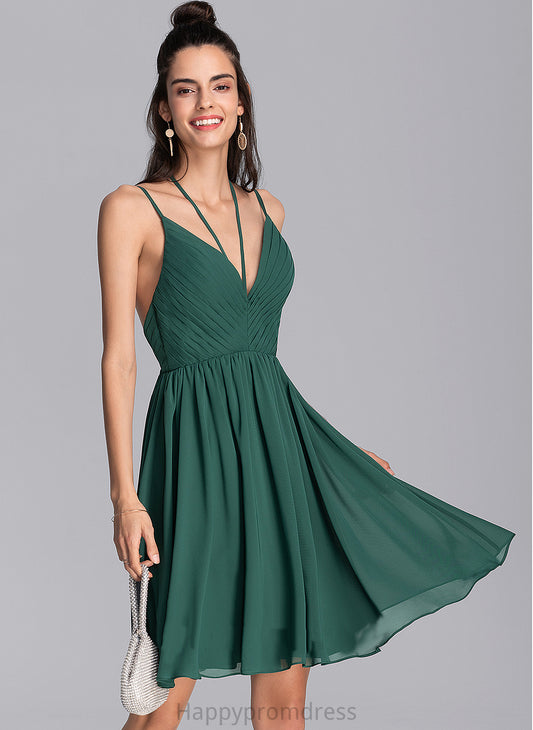 V-neck Averie With A-Line Ruffle Chiffon Dress Homecoming Dresses Homecoming Knee-Length