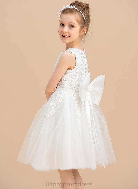 Tulle/Lace Lace/Bow(s) Neck With Flower Scoop Blanche Knee-length Girl A-Line Sleeveless - Flower Girl Dresses Dress