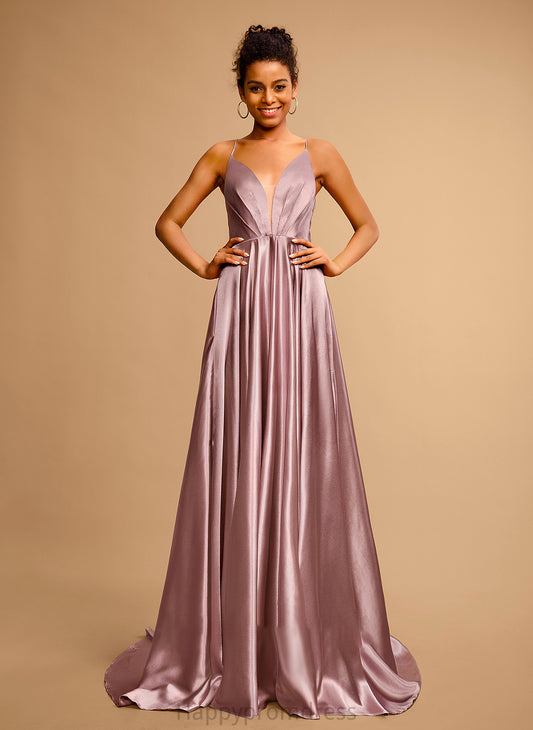 Satin V-neck Ball-Gown/Princess Prom Dresses Sweep Train Mylee