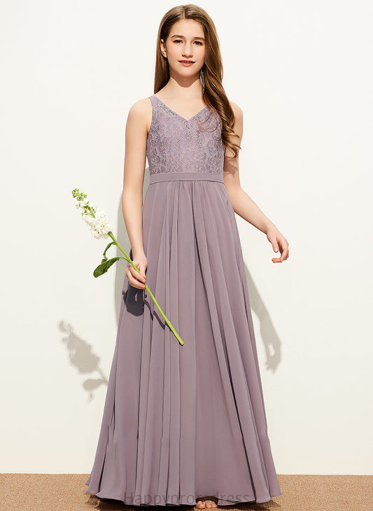 Junior Bridesmaid Dresses Lace Chiffon V-neck Olga Floor-Length A-Line