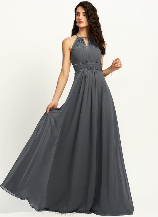 Neckline Beading Halter Silhouette Length A-Line Fabric Embellishment Sequins Ruffle Floor-Length America Bridesmaid Dresses