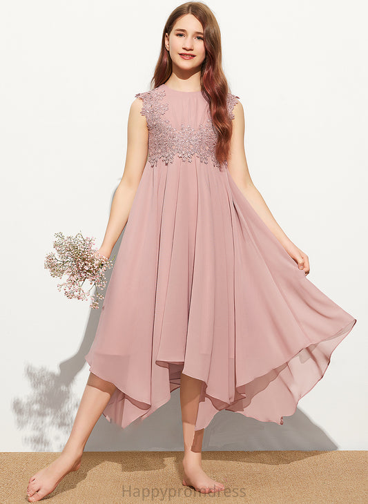 A-Line Tea-Length Scoop Neck Lace Junior Bridesmaid Dresses Chiffon Nia