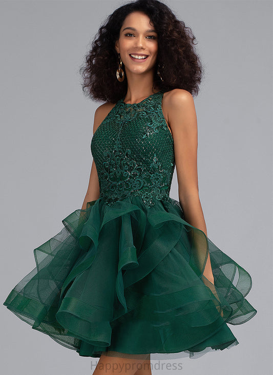 Lace Tulle Homecoming Ball-Gown/Princess Dress Short/Mini Homecoming Dresses Scoop Neck Alexandra Sequins With