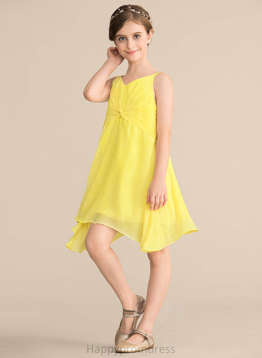 Junior Bridesmaid Dresses Ruffle Knee-Length With A-Line Chiffon Kinley V-neck