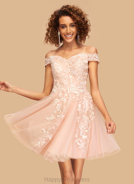 Zaria Tulle Short/Mini Homecoming Dress A-Line Homecoming Dresses Off-the-Shoulder With Lace