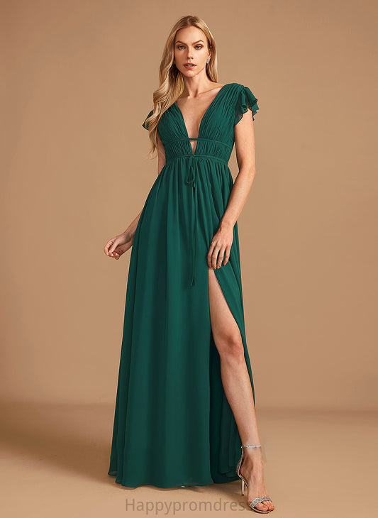 Fabric Embellishment A-Line Neckline Floor-Length SplitFront Silhouette V-neck Length Tracy Floor Length Sleeveless Bridesmaid Dresses