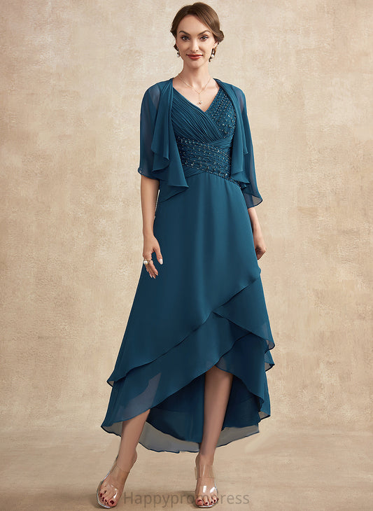 Mother of the Bride Dresses Bride A-Line Asymmetrical Addyson Sequins the With of V-neck Ruffle Mother Beading Chiffon Dress