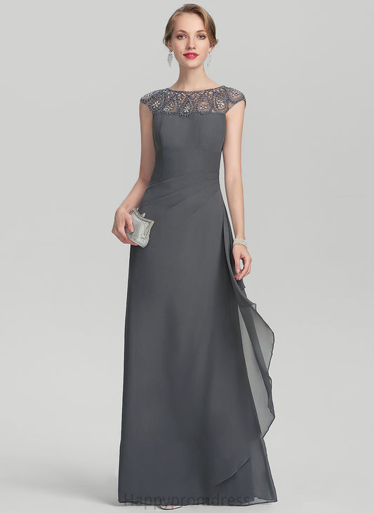 Cascading Chiffon Mother Beading Floor-Length Dress Scoop the Bride With of Mother of the Bride Dresses A-Line Ann Sequins Ruffles Neck