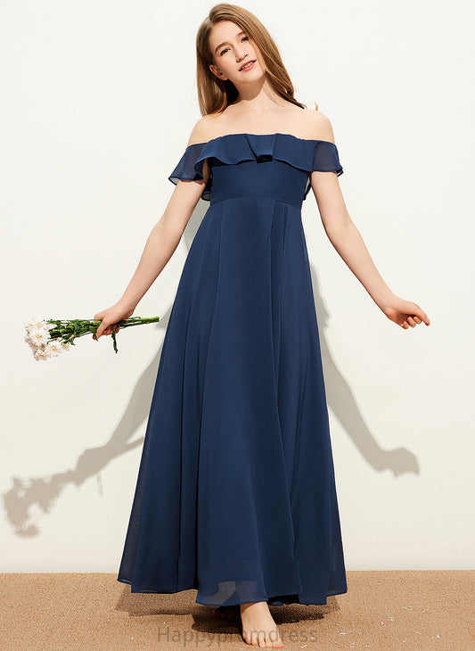 Chiffon Off-the-Shoulder Floor-Length Junior Bridesmaid Dresses Geraldine A-Line