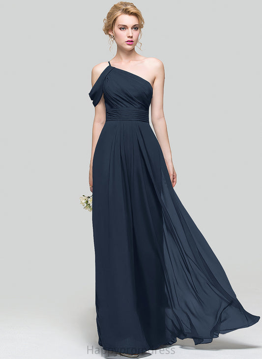 Silhouette Floor-Length Fabric Ruffle Embellishment A-Line One-Shoulder Neckline Length Roselyn Sleeveless Halter Bridesmaid Dresses