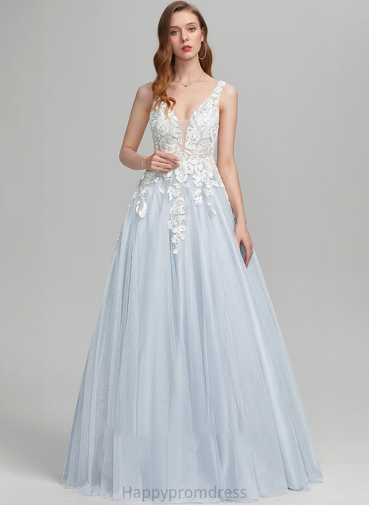 V-neck Floor-Length Tulle Prom Dresses Micah Ball-Gown/Princess