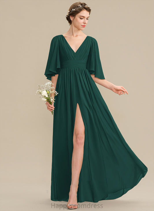 Bow(s) Fabric V-neck SplitFront Floor-Length Length Silhouette Ruffle A-Line Embellishment Neckline Dayana Bridesmaid Dresses