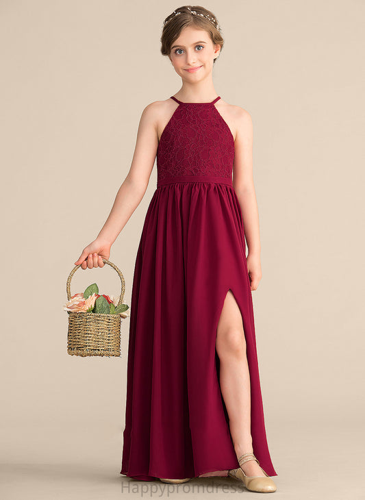 Lace Floor-Length Scoop Split A-Line Chiffon Lorelei With Junior Bridesmaid Dresses Neck Front