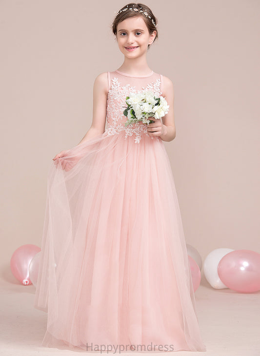 Sequins With A-Line Neck Miya Scoop Tulle Beading Floor-Length Junior Bridesmaid Dresses