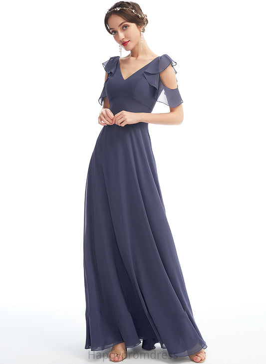 Neckline Fabric V-neck A-Line Embellishment Ruffle Silhouette Floor-Length Length Sue A-Line/Princess One Shoulder Bridesmaid Dresses