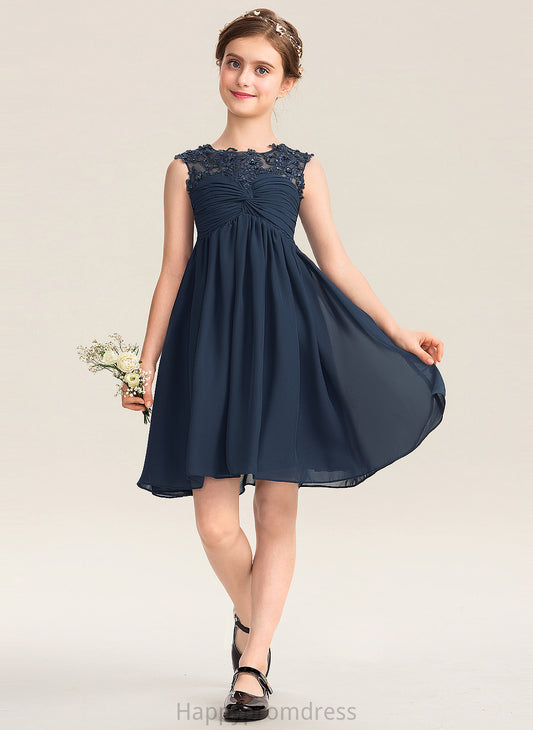 Junior Bridesmaid Dresses Beading Chiffon Knee-Length Lace Empire Sequins Neck Scoop Ruffle Hannah With