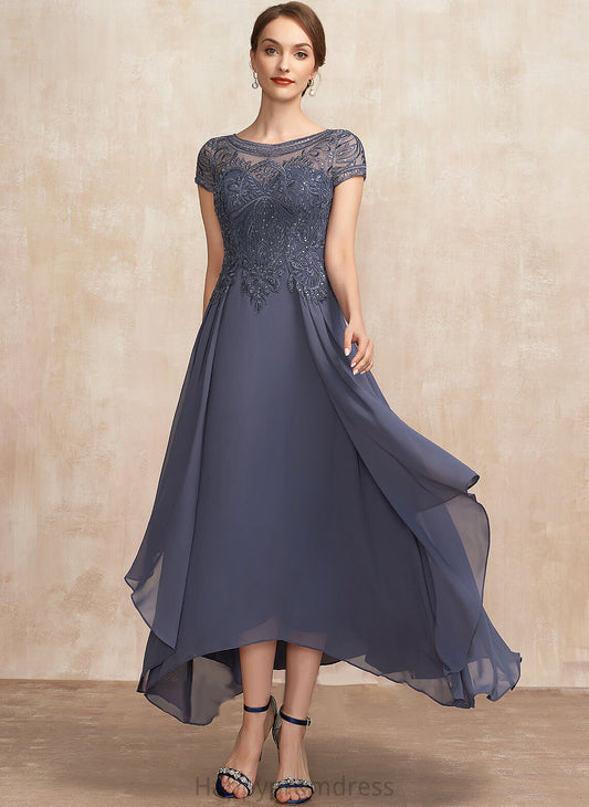 With Dress Scoop of Neck Sequins June Mother A-Line Bride Mother of the Bride Dresses Chiffon Lace the Asymmetrical