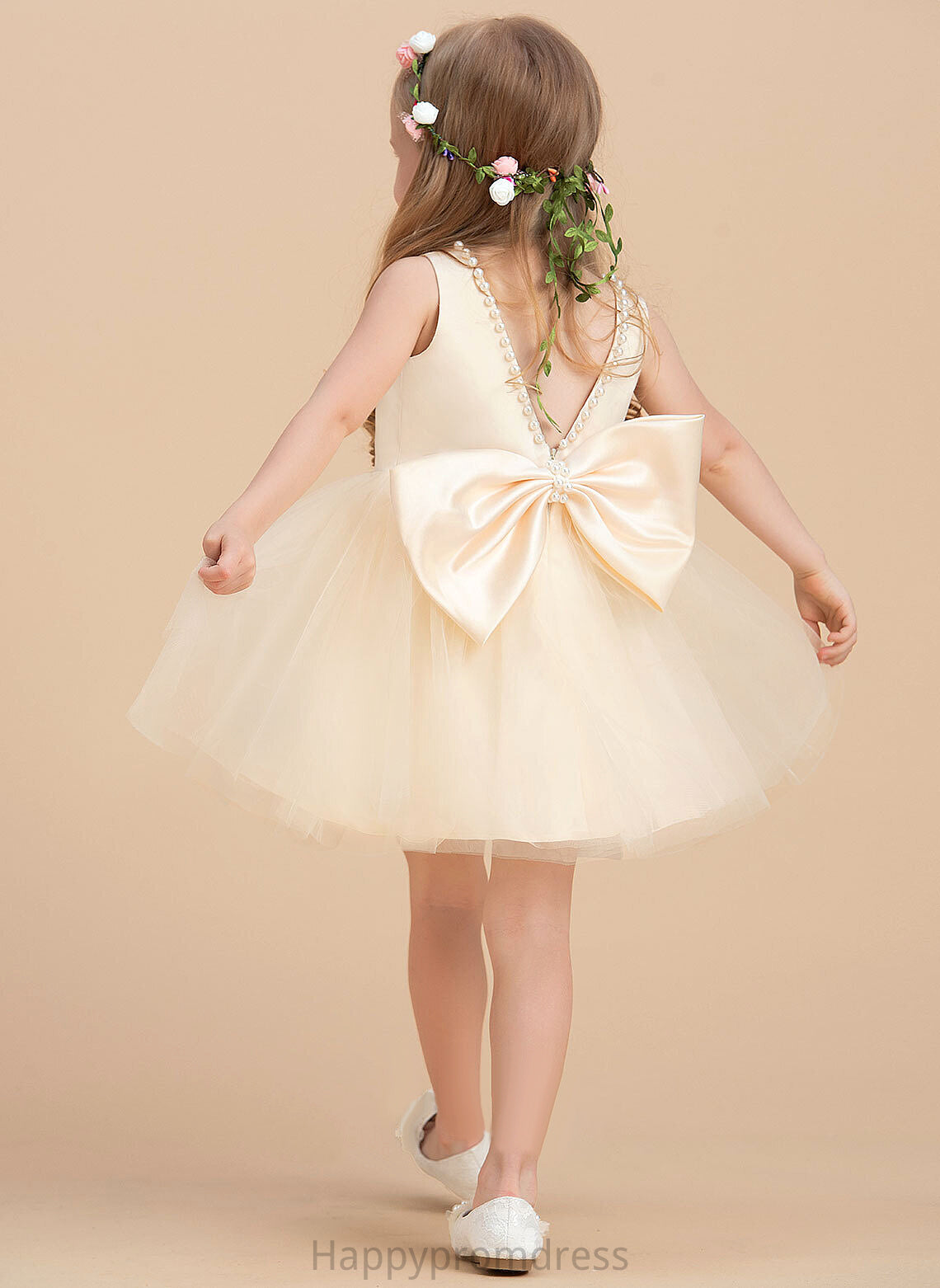 Girl Neck Satin/Tulle Flower A-Line Flower Girl Dresses Judith - With Scoop Dress Knee-length Beading Sleeveless