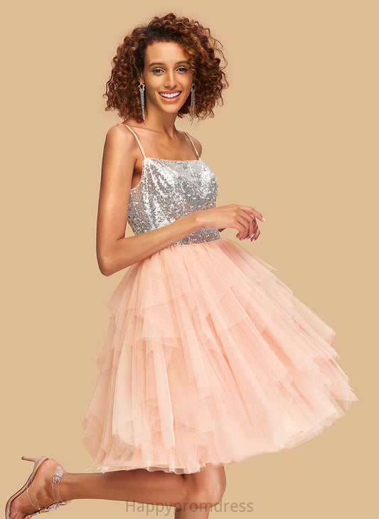 Sequins Neckline Knee-Length Homecoming Dresses With Juliana Dress A-Line Tulle Square Homecoming