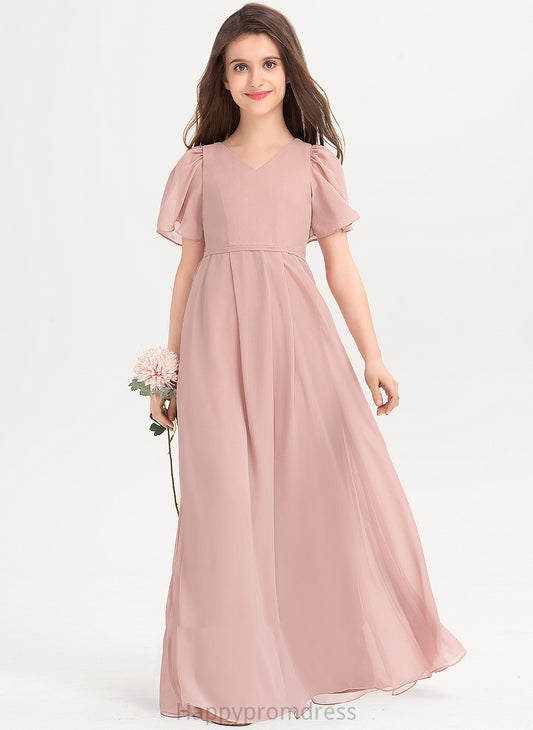 Chiffon Floor-Length V-neck A-Line Cindy Junior Bridesmaid Dresses With Bow(s)