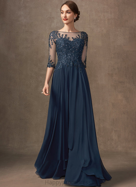 Neck Chiffon A-Line With Dress Beading Kierra Floor-Length Mother Mother of the Bride Dresses Lace Scoop Sequins of the Bride