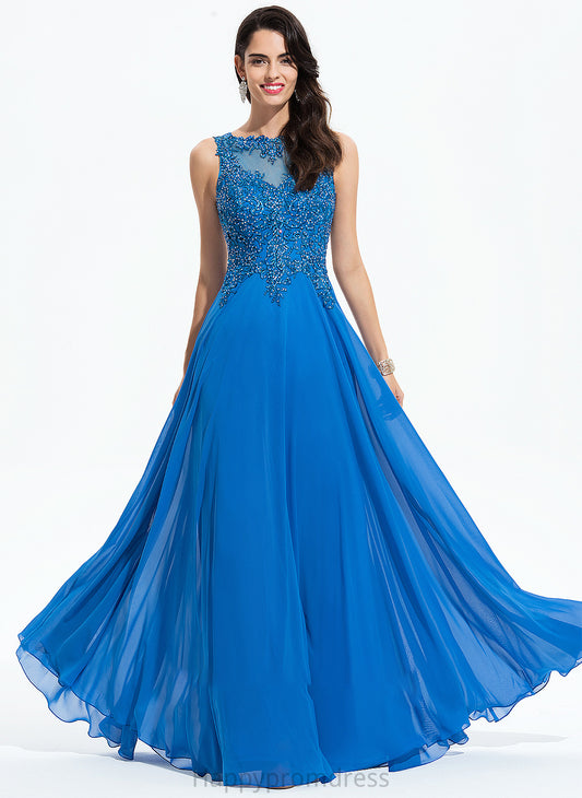 Beading Floor-Length Neck Scoop Prom Dresses Lace Kenna Chiffon With Sequins A-Line