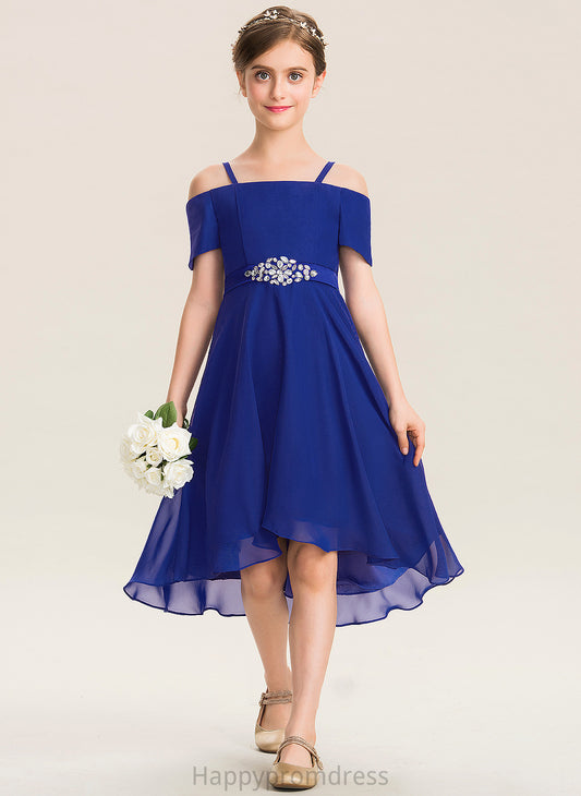 Junior Bridesmaid Dresses Veronica Asymmetrical Chiffon A-Line Beading Off-the-Shoulder Bow(s) With