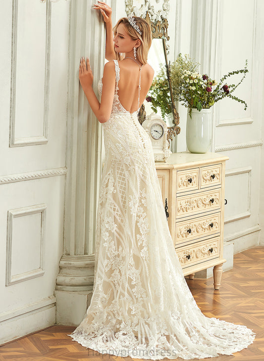 Wedding Trumpet/Mermaid Dress Wedding Dresses Kaitlynn Chapel V-neck Tulle Train Lace