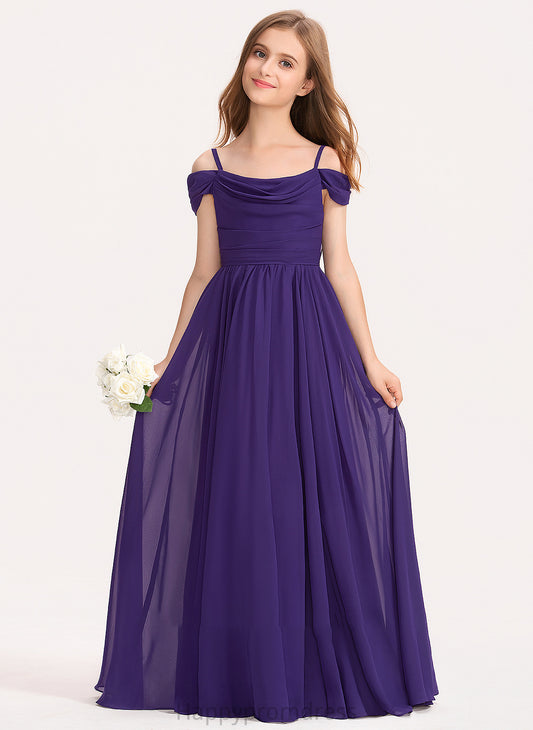 Ruffle Off-the-Shoulder Chiffon With Floor-Length A-Line Junior Bridesmaid Dresses Alyson