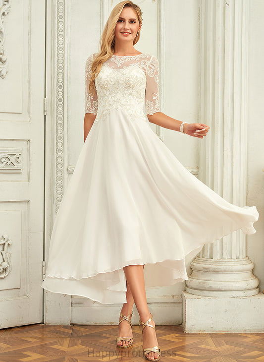 With Dress Scoop A-Line Chiffon Wedding Wedding Dresses Beading Iliana Sequins Neck Asymmetrical